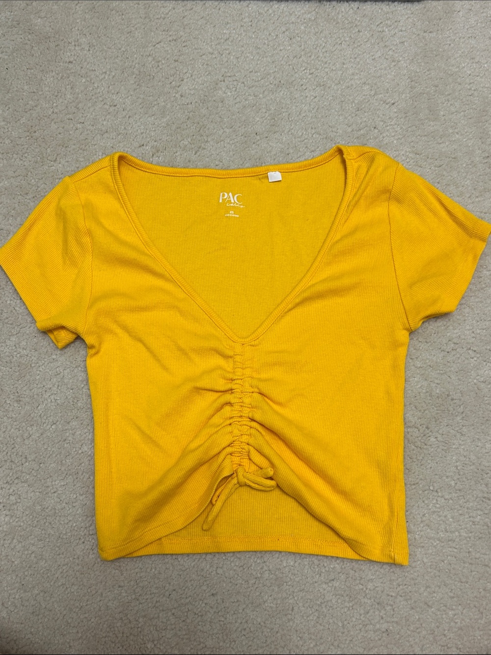 PacSun Yellow Ruched V-Neck Crop Tee